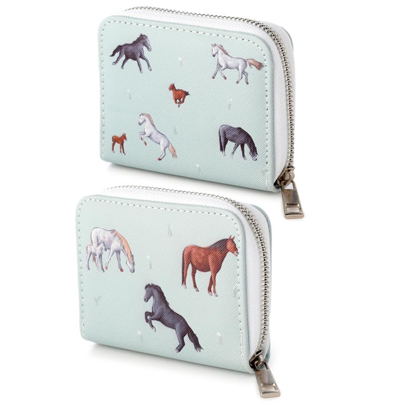 Puckator Willow Farm Horses Zip Around Small Wallet Purse - Ladies Women's Womens Slim Purses Wallets Wallet for Women - Coin Pouch Purse Men - Card Holder with Zip - Small Cash Wallet Bag Bags UK