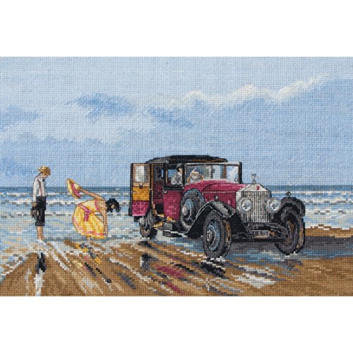Anchor Cross Stitch Kit: Vintage Rolls on The Beach, Multi-Colour, 20 x 30cm