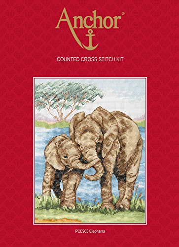 Anchor Counted Cross Stitch Kit: Essentials: Elephants, Multi-Colour, 23 x 18cm