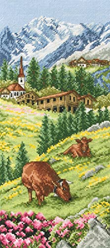 Anchor PCE0811 Cross Stitch Kit: Swiss Alpine Landscape, Multi, 14 x 32cm