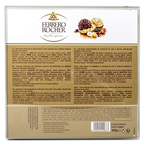 Ferrero Rocher Milk and Hazelnut Chocolate 24 Piece Gift Box, 300g