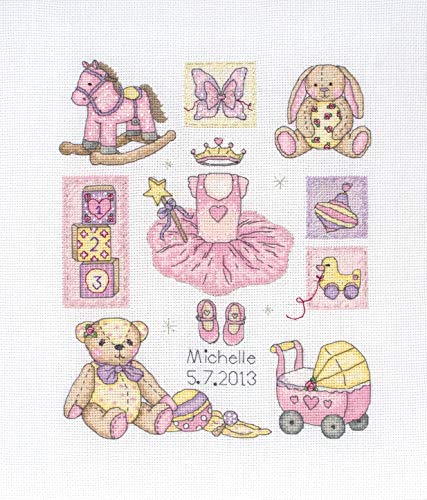 Anchor ACS38 Counted Cross Stitch Kit: Birth Record: Girl, Multi-Colour, 20 x 24cm