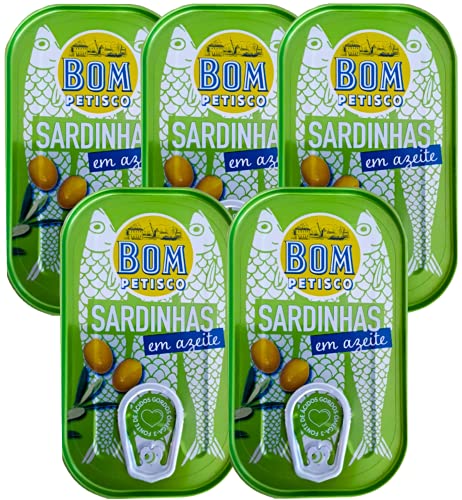 5 x 120 g x Bom Petisco Sardines in Olive Oil