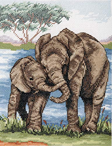 Anchor Counted Cross Stitch Kit: Essentials: Elephants, Multi-Colour, 23 x 18cm