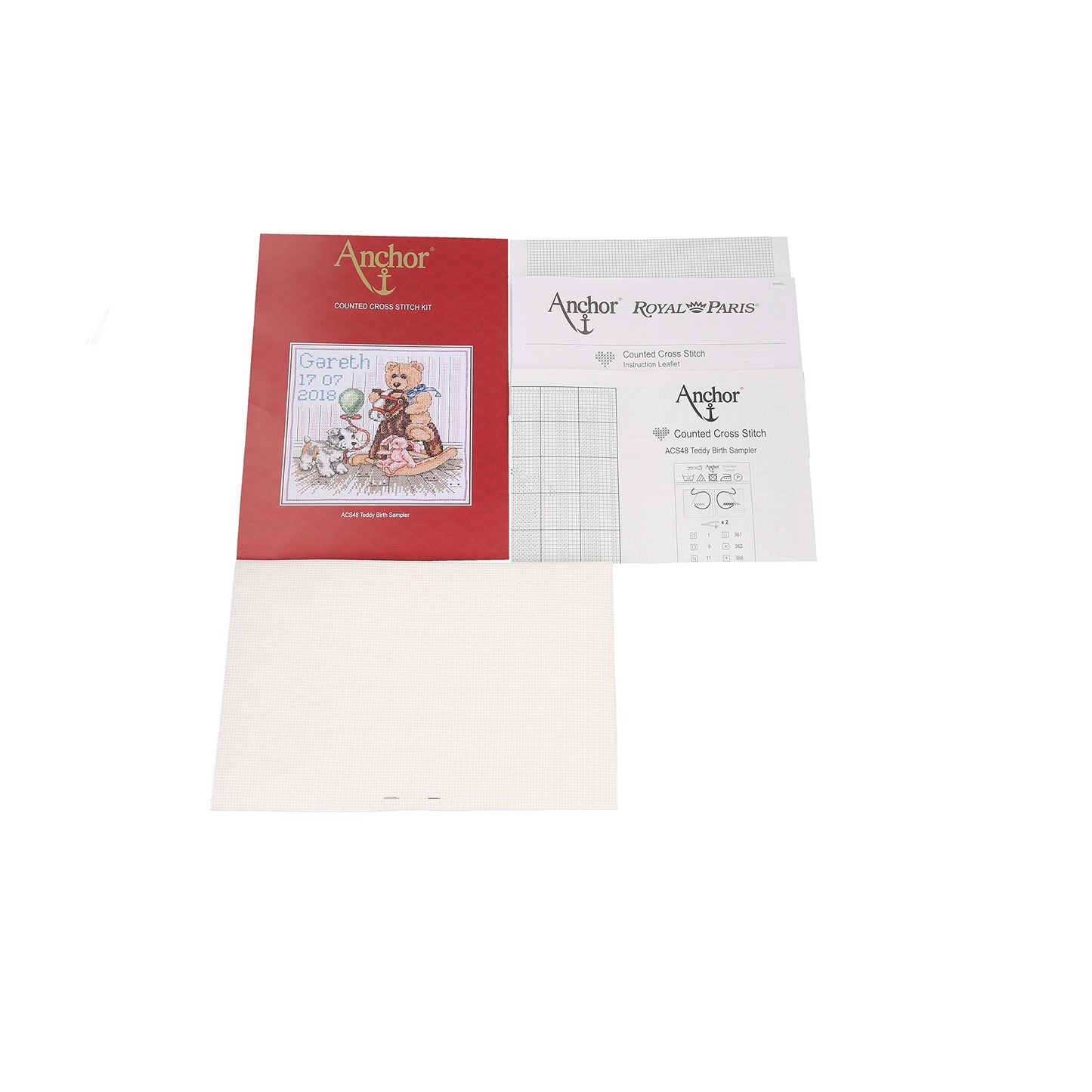 Anchor Counted Cross Stitch Kit: Essentials: Teddy Birth Sampler, Multi, 18 x 18cm