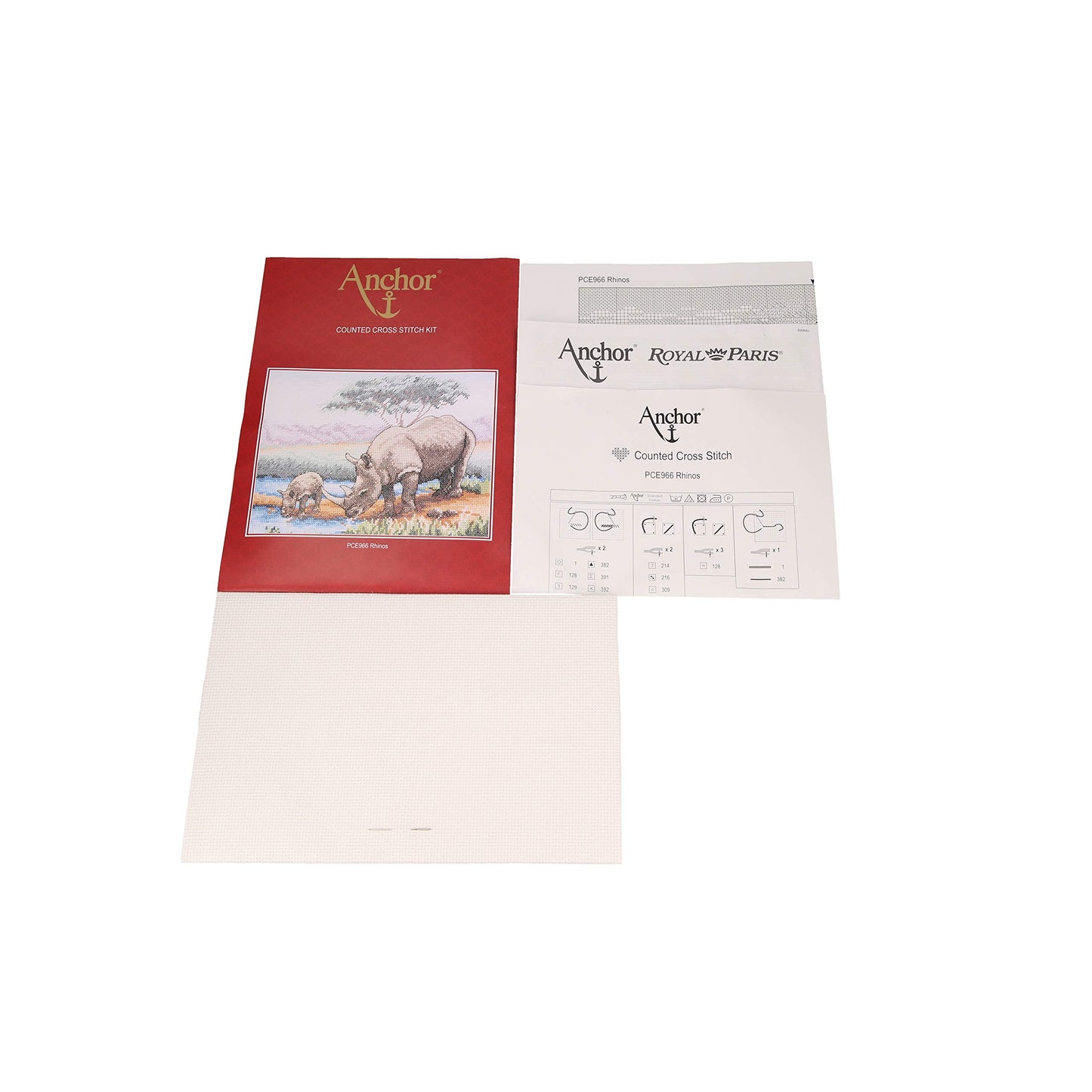 Anchor Counted Cross Stitch Kit: Essentials: Rhinos, Multi, 18 x 23cm