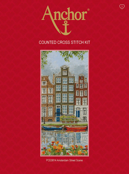 ANCHOR PCE0814 Cross Stitch Kit: Amsterdam Scene, Multi, 14 x 32cm