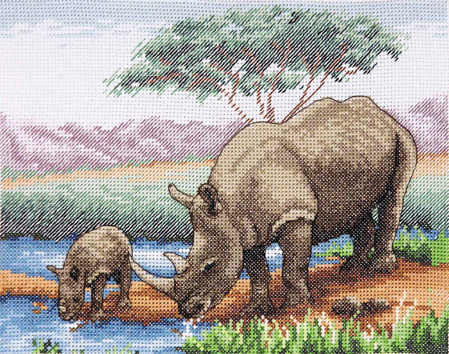 Anchor Counted Cross Stitch Kit: Essentials: Rhinos, Multi, 18 x 23cm